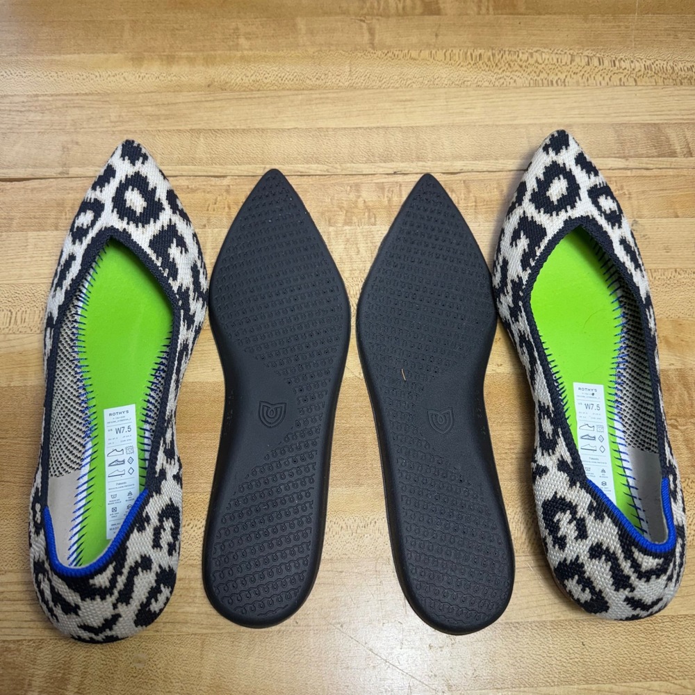 Rothys The Point II Leopard Animal Print Knit Flats Shoes Womens 7.5 - Picture 5 of 6
